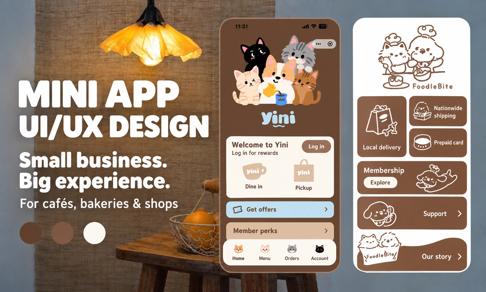 Mẫu Mini App: dịch vụ, thành viên và chăm sóc khách hàng.