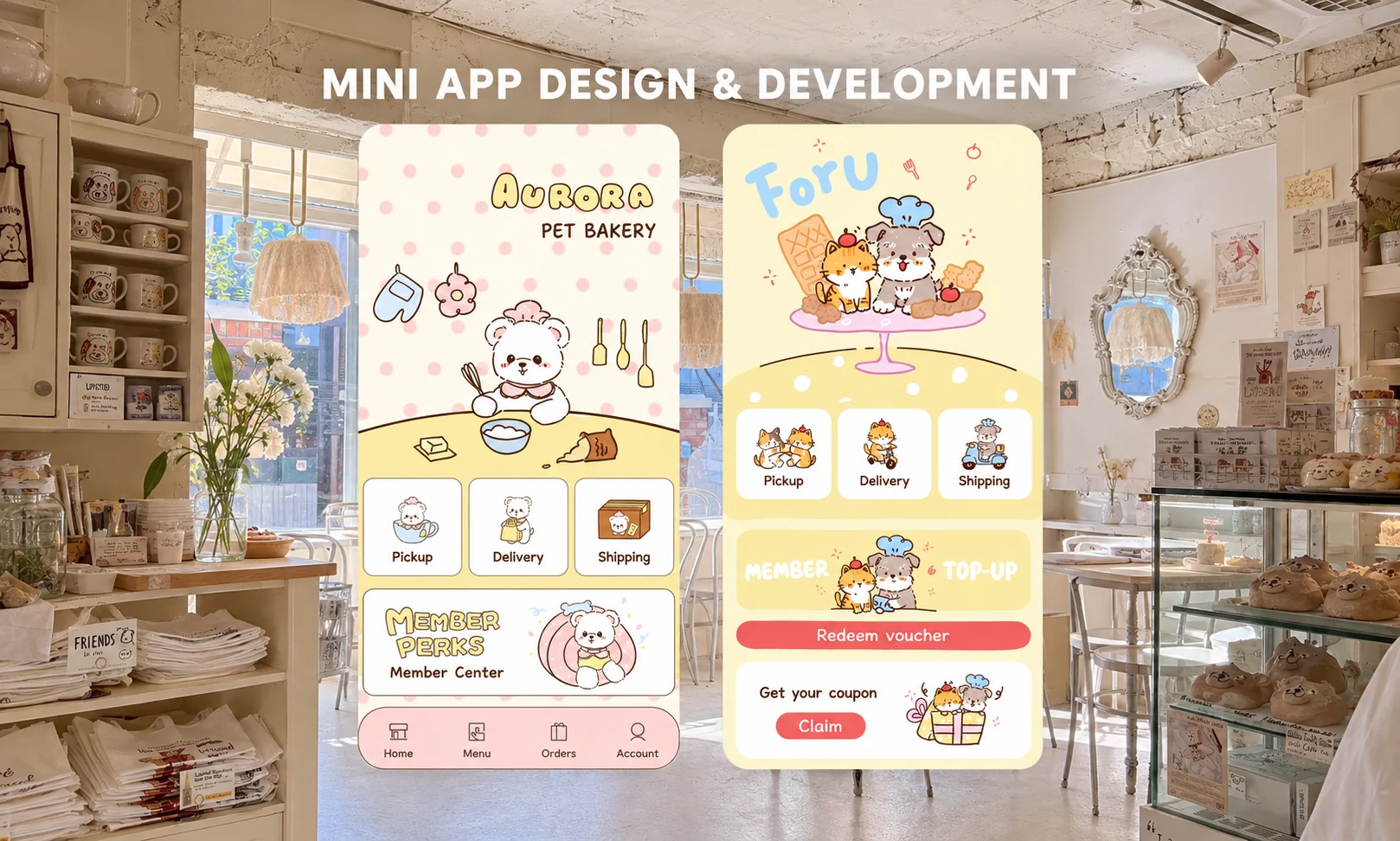 Mẫu Mini App: đặt hàng, giao nhận và ưu đãi thành viên.
